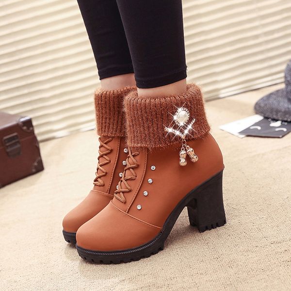 ankle boots women warm plush snow booties 2019 winter boot lace up crystal design woman fashion shoes high square heels botas, Black
ankle boots women warm plush snow booties 2019 winter boot lace up crystal design woman fashion shoes high square heels botas, Black