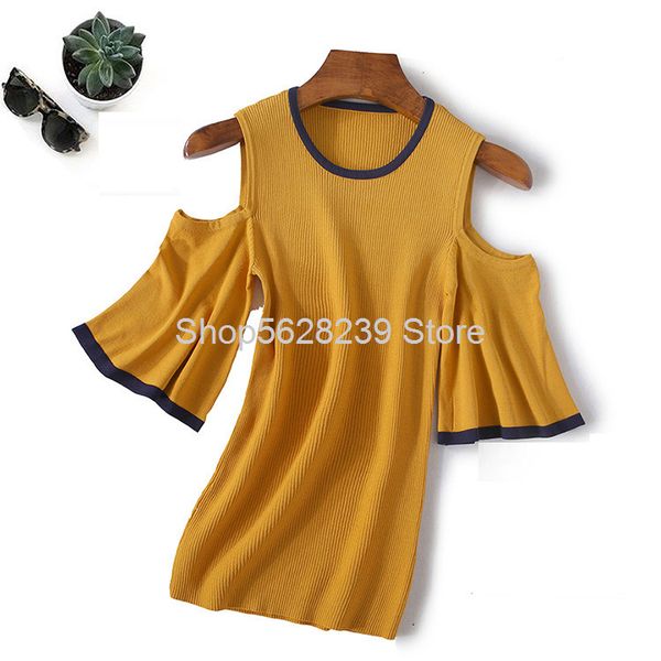 2020 season women's wear contrast color round neck off shoulder lotus leaf sleeve temperament slim fit slim three colors, White;black
2020 season women's wear contrast color round neck off shoulder lotus leaf sleeve temperament slim fit slim three colors, White;black