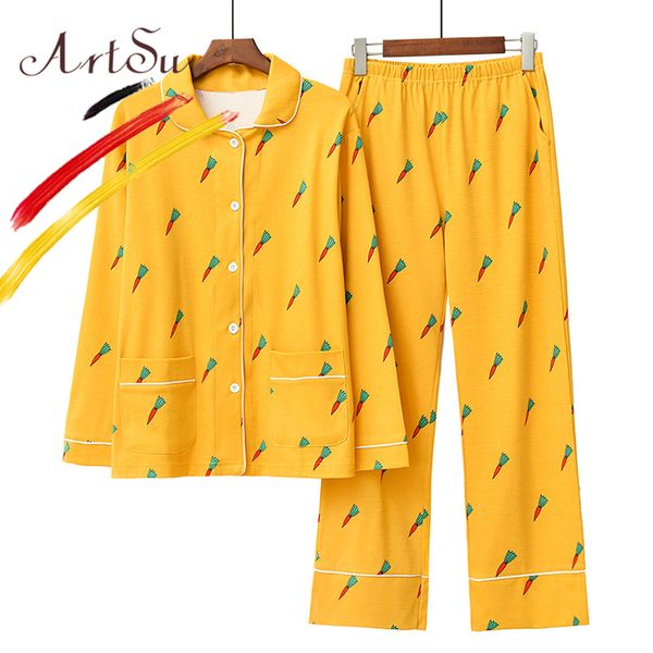 artsu women spring cotton pajama set yellow cute carrot print button up sleepwear 2019 long sleeve +long pants winter pijama, Blue;gray
artsu women spring cotton pajama set yellow cute carrot print button up sleepwear 2019 long sleeve +long pants winter pijama, Blue;gray