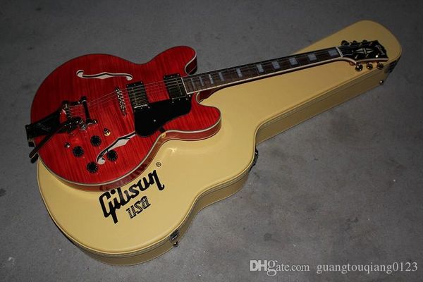 custom shop tiger maple es335 red finish hollow body electric guitar with bigsby tremolo with hard case
custom shop tiger maple es335 red finish hollow body electric guitar with bigsby tremolo with hard case