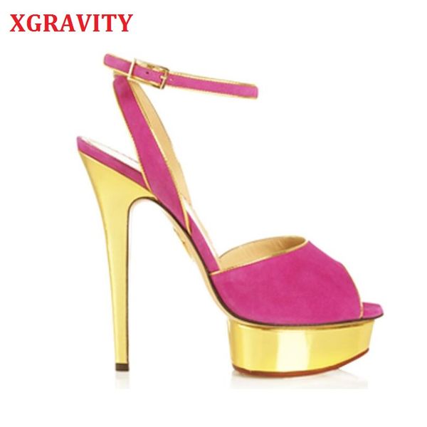 sandals xgravity open toe female dress shoes elegant stars ladies fashion genuine leather platform party b119, Black