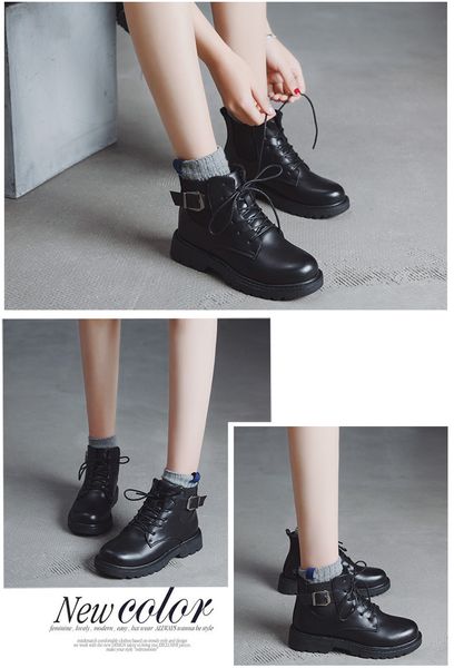 fall and winter 2019 new warm martin boots womens korean edition lace short boots pu leisure lowheeled british womens shoes batch, Black 
fall and winter 2019 new warm martin boots womens korean edition lace short boots pu leisure lowheeled british womens shoes batch, Black