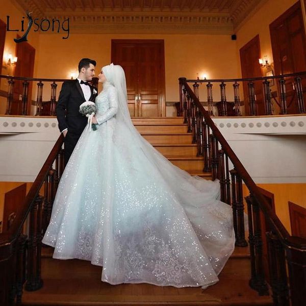 high neck muslim ball gown wedding dresses luxury plus size long sleeves lace appliqued saudi arabia dubai bridal gown vestidos de noiva, White
high neck muslim ball gown wedding dresses luxury plus size long sleeves lace appliqued saudi arabia dubai bridal gown vestidos de noiva, White