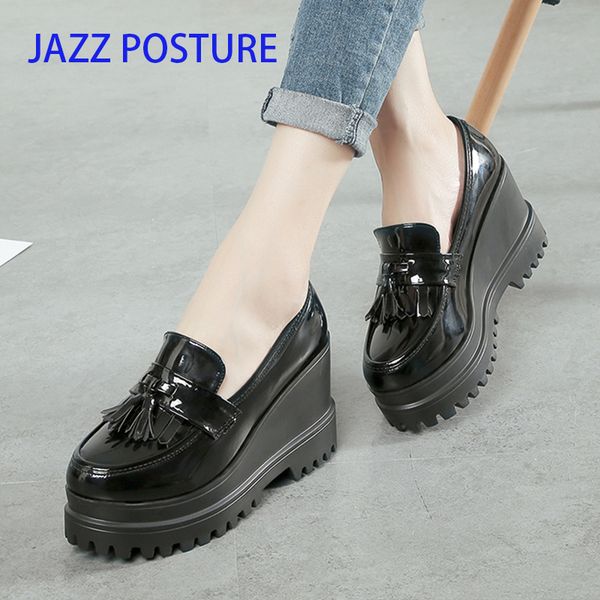 autumn women creepers platform casual high heels tassels female footwear patent leather wedge shoes ladies slip on shoe z411, Black
autumn women creepers platform casual high heels tassels female footwear patent leather wedge shoes ladies slip on shoe z411, Black