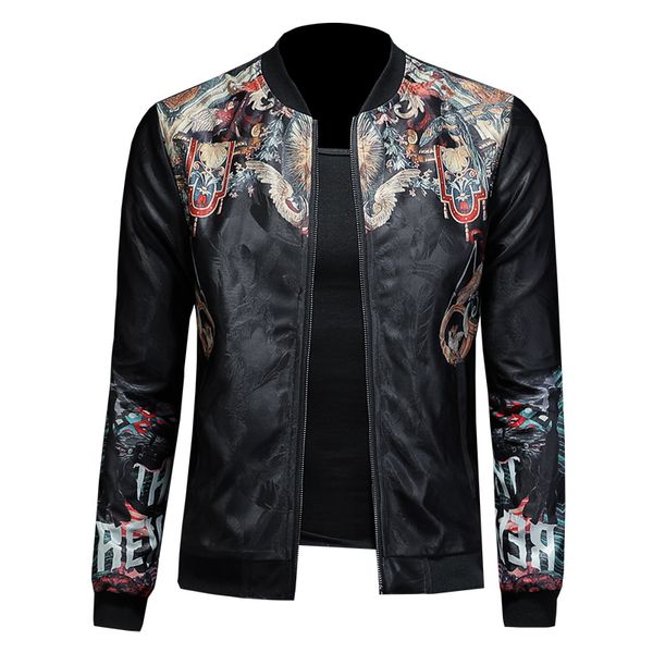 spring autumn men floral jacket jaqueta masculina slim fit bomber print jacket men vintage, Black;brown 
spring autumn men floral jacket jaqueta masculina slim fit bomber print jacket men vintage, Black;brown