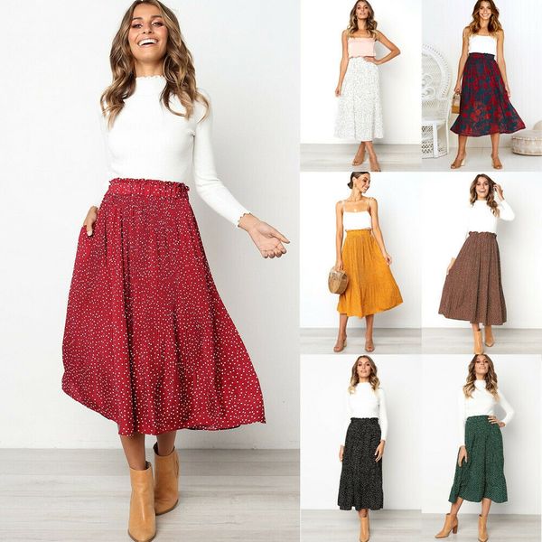 women swing loose high waisted floral polka dot beachwear cover-ups multi-printed flared pleated ladies skirt, Blue;gray
women swing loose high waisted floral polka dot beachwear cover-ups multi-printed flared pleated ladies skirt, Blue;gray