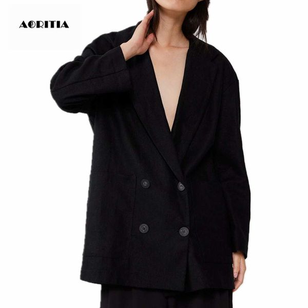 2019 women long- sleeve buttons black blazer loose blazers mujer, White;black