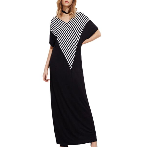 fashion loose striped maxi dress women v neck short sleeve side pockets summer autumn casual plus size long dress, Black;gray
fashion loose striped maxi dress women v neck short sleeve side pockets summer autumn casual plus size long dress, Black;gray