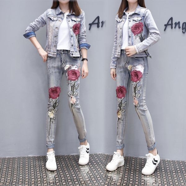 european 2020 spring autumn new flower embroidery heavy industry beaded jacket jeans two-piece set women tide jfmhrx520, White
european 2020 spring autumn new flower embroidery heavy industry beaded jacket jeans two-piece set women tide jfmhrx520, White