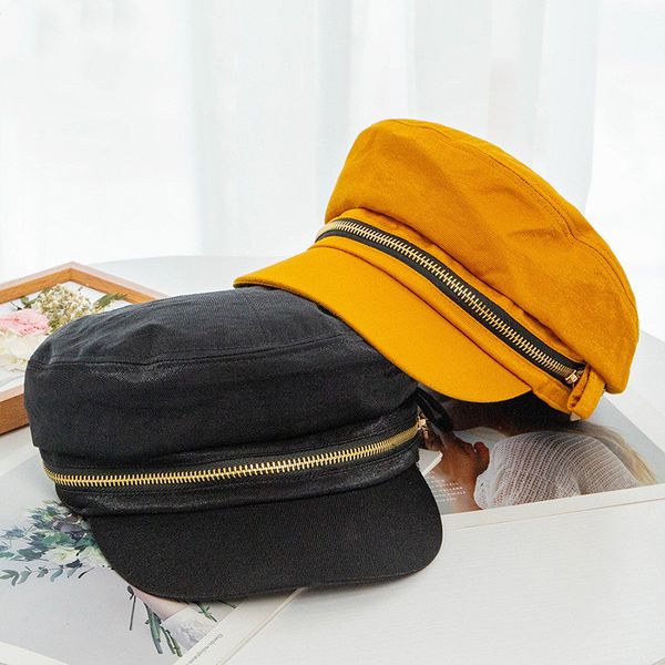 zipper flat roof hat leisure time women pure color wild service cap classic fund berets hats, Blue;gray
zipper flat roof hat leisure time women pure color wild service cap classic fund berets hats, Blue;gray