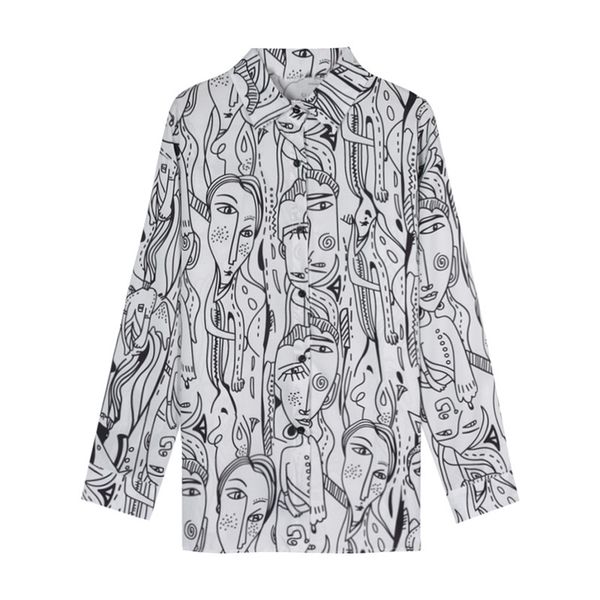 face printed female long blouses turn down collar three quarter sleeve women shirts spring autumn casual loose blouse wholesale, White
face printed female long blouses turn down collar three quarter sleeve women shirts spring autumn casual loose blouse wholesale, White