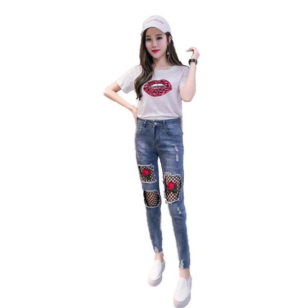 russia lady lace jeans summer tide slim thin jeans blue denim pencil pants buttons wear holes patchwork mesh rose flower embroidery
russia lady lace jeans summer tide slim thin jeans blue denim pencil pants buttons wear holes patchwork mesh rose flower embroidery