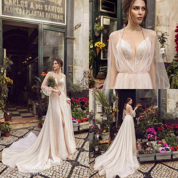 2019 champagne a-line wedding dress spaghetti court train high slit tulle beach boho bridal gown vestido de novia, White
2019 champagne a-line wedding dress spaghetti court train high slit tulle beach boho bridal gown vestido de novia, White