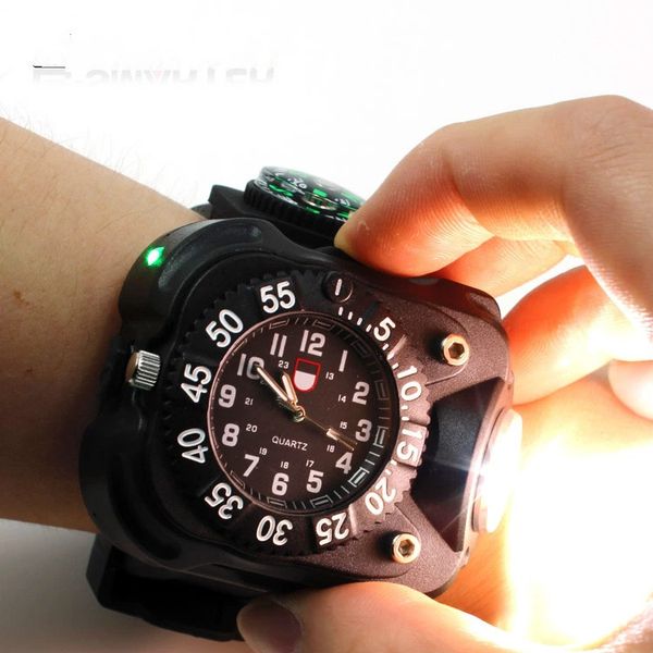 Outdoor Led Wrist Lamp Hand - Worn Flashlight Watch Watch Silicone Light Night Running Defense Multi-function Portable