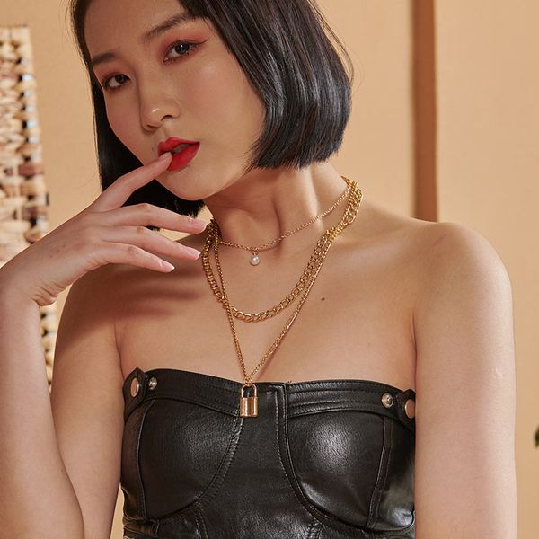 flatfoosie fashion padlock pendant necklace for women multilayer chain gold lock choker necklaces statement collar charm jewelry, Silver
flatfoosie fashion padlock pendant necklace for women multilayer chain gold lock choker necklaces statement collar charm jewelry, Silver