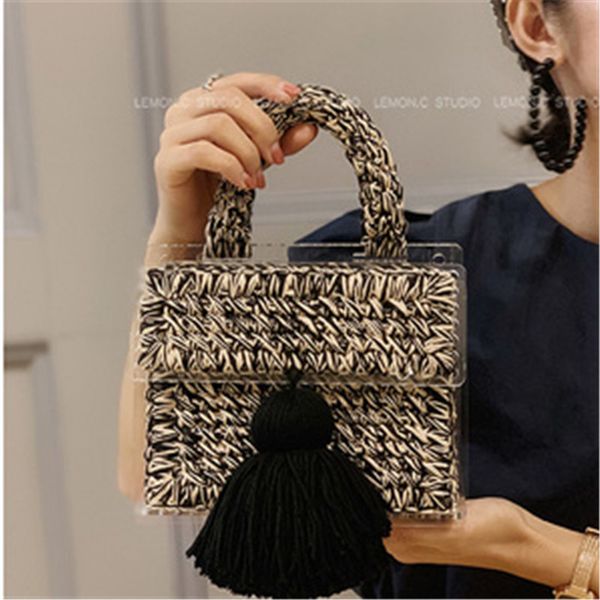 new designer brand lady luxury handbag evening shoulder bag hand-woven wool acrylic transparent satchel purses tassel tote
new designer brand lady luxury handbag evening shoulder bag hand-woven wool acrylic transparent satchel purses tassel tote