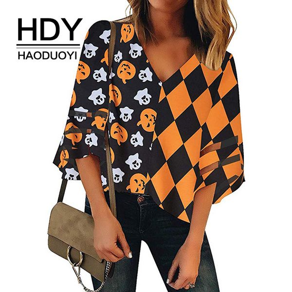 hdy haoduoyi 2019 new fashion summer personality halloween pumpkin print v-neck loose sleeve splicing five-sleeve top, White
hdy haoduoyi 2019 new fashion summer personality halloween pumpkin print v-neck loose sleeve splicing five-sleeve top, White