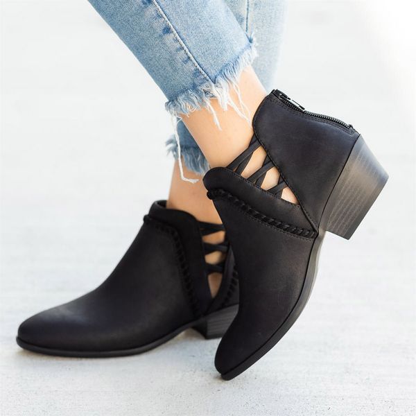 women's ladies boots ankle bare round toe hollow bare plus size boots square heel short autumn winter leather shoes, Black
women's ladies boots ankle bare round toe hollow bare plus size boots square heel short autumn winter leather shoes, Black