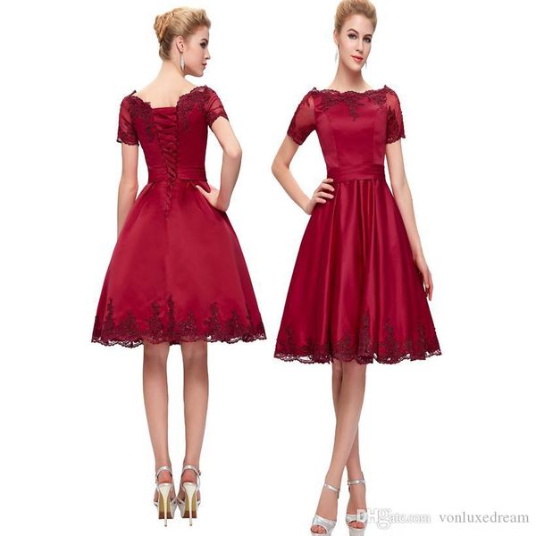 red short cocktail dresses 2019 burgundy short sleeve homecoming dress elegant boat neck cocktail dresses custom made, Black
red short cocktail dresses 2019 burgundy short sleeve homecoming dress elegant boat neck cocktail dresses custom made, Black