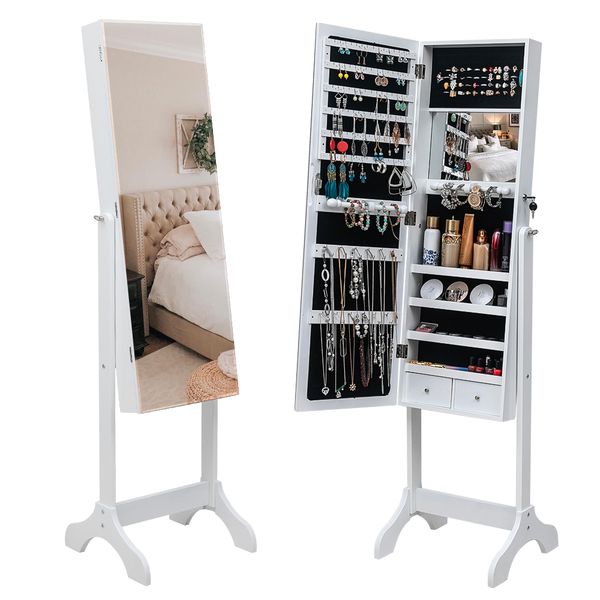 adjustable and lockable jewelry storage mirror cabinet floor-standing full mirror cabinet 4-layer shelf with inner mirror 2 drawers white, Black;white
adjustable and lockable jewelry storage mirror cabinet floor-standing full mirror cabinet 4-layer shelf with inner mirror 2 drawers white, Black;white