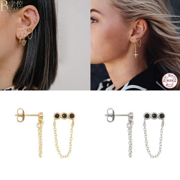 boako 2pcs gothic punk hyperbole chain earring real 925 sterling silver european stud earrings link chains for women/girl gift, Golden;silver 
boako 2pcs gothic punk hyperbole chain earring real 925 sterling silver european stud earrings link chains for women/girl gift, Golden;silver