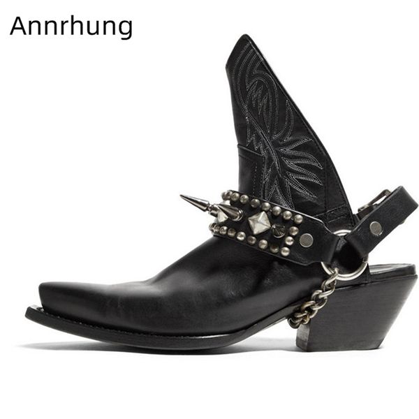 punk style rivet metal chain women ankle boots pointy toe slanted heel individual sewing pattern slingback short booties women, Black
punk style rivet metal chain women ankle boots pointy toe slanted heel individual sewing pattern slingback short booties women, Black