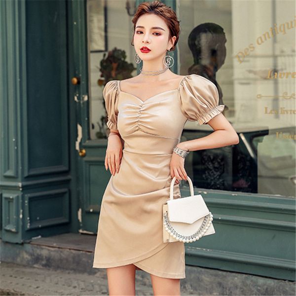 summer chic satin women dress casual korea puff sleeve square collar dress female retro skinny mini party vestidos, White;black
summer chic satin women dress casual korea puff sleeve square collar dress female retro skinny mini party vestidos, White;black
