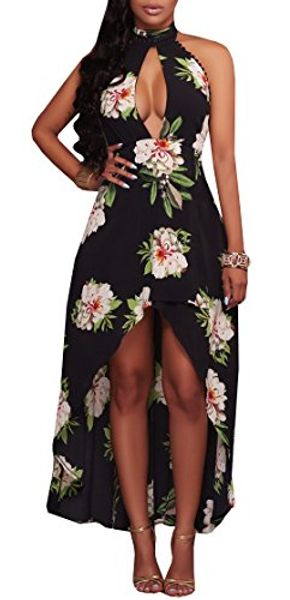 l&zz 2017new women's halter neck floral printed high low beach party maxi dress, Black;gray
l&zz 2017new women's halter neck floral printed high low beach party maxi dress, Black;gray