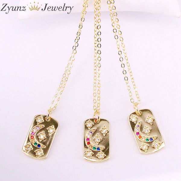 10pcs, multi colorful cz pendant gold color cz micro paved moon and star design rectangle pendant necklace for women jewelry, Silver 
10pcs, multi colorful cz pendant gold color cz micro paved moon and star design rectangle pendant necklace for women jewelry, Silver