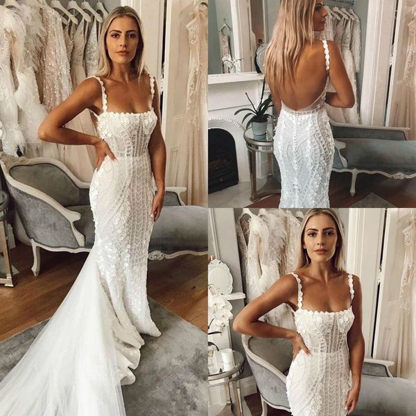 2019 berta pearls mermaid wedding dresses lace appliqued spaghetti neck bridal gowns sweep train beach wedding dress vestidos de novia, White
2019 berta pearls mermaid wedding dresses lace appliqued spaghetti neck bridal gowns sweep train beach wedding dress vestidos de novia, White