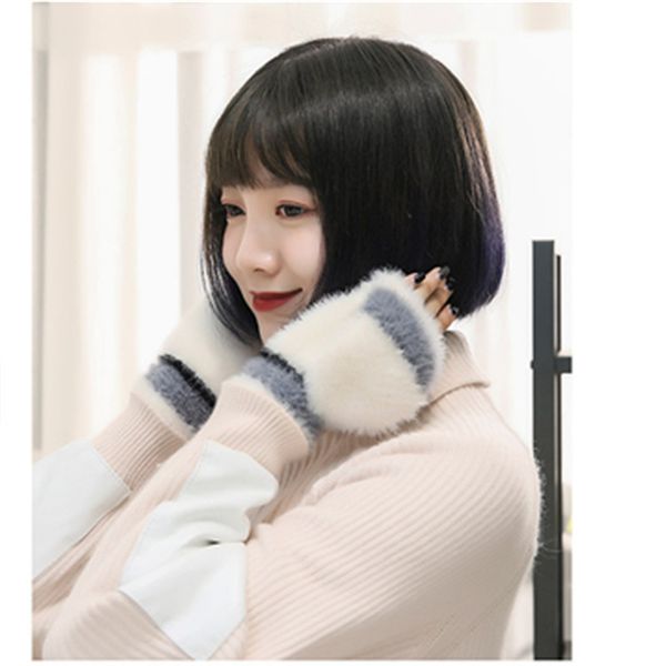 women faux fur knitted stripes half finger touch screen gloves female autumn winter cute plush students warm clamshell glove b40, Blue;gray
women faux fur knitted stripes half finger touch screen gloves female autumn winter cute plush students warm clamshell glove b40, Blue;gray