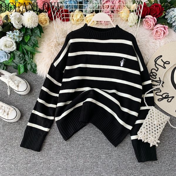 oceanlove embroidery striped pullovers korean vintage 2019 autumn women sweaters fashion pull femme winter outwear 13018, White;black
oceanlove embroidery striped pullovers korean vintage 2019 autumn women sweaters fashion pull femme winter outwear 13018, White;black