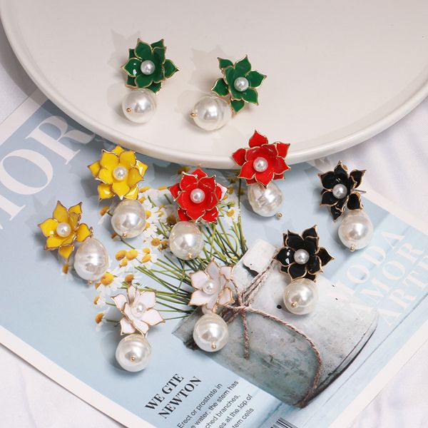 new design fashion jewelry summer style elegant drip oil flower earrings white pearl earrings holiday party for women, Silver
new design fashion jewelry summer style elegant drip oil flower earrings white pearl earrings holiday party for women, Silver