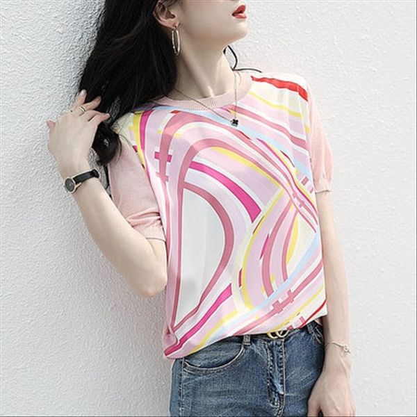 2020 summer clothes round collar printing short sleeve knitted stitching t- thin loose clothing t- shirt chiffon shirt women's fashion, White
2020 summer clothes round collar printing short sleeve knitted stitching t- thin loose clothing t- shirt chiffon shirt women's fashion, White
