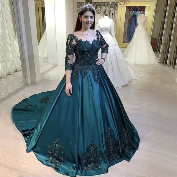 fashion peacock blue ball gown evening dress 3/4 sleeves appliqued lace up beaded evening gowns satin long formal dresses, White;black
fashion peacock blue ball gown evening dress 3/4 sleeves appliqued lace up beaded evening gowns satin long formal dresses, White;black