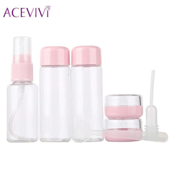 7 Pcs/set Travel Cosmetics Sub-bottle Set Mini Plastic Transparent Small Empty Spray Bottle For Make Up And Skin Care Refillable