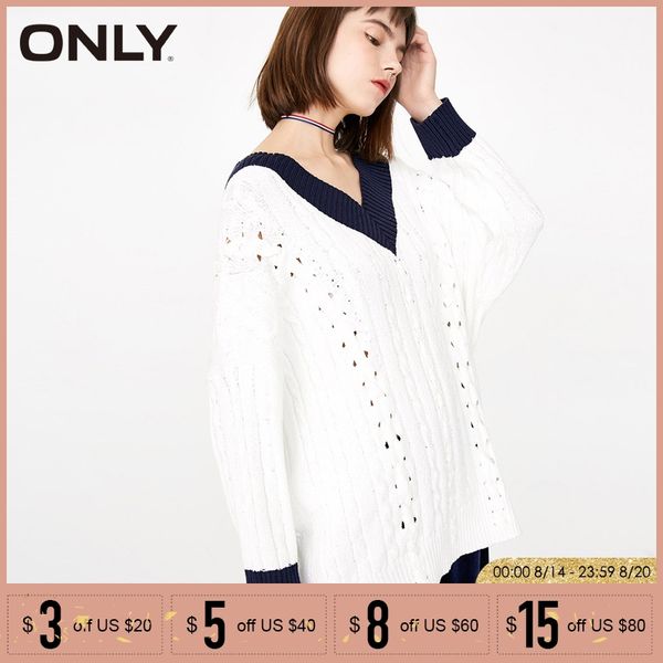 only 2019 spring new large v-neck strap design hollow-out loose sweater | 118113521, White;black
only 2019 spring new large v-neck strap design hollow-out loose sweater | 118113521, White;black