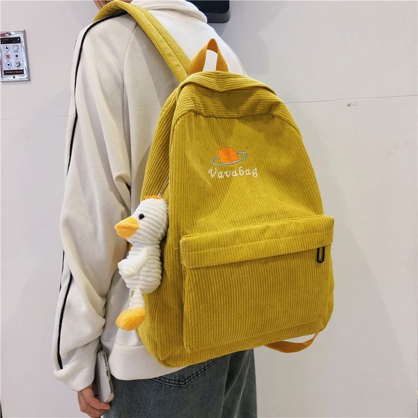 preppy school bag for teenage girl soft fabric backpack corduroy design embroidery large capacity travel bag with duckling doll
preppy school bag for teenage girl soft fabric backpack corduroy design embroidery large capacity travel bag with duckling doll