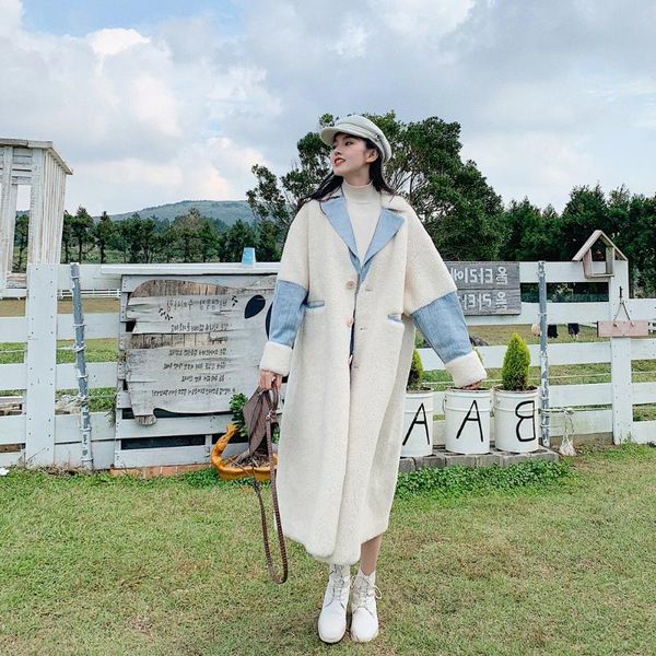 design sense denim stitching lamb wool coat 2020 winter new fashionable quality warm women's retro style loose long coat n31, Black
design sense denim stitching lamb wool coat 2020 winter new fashionable quality warm women's retro style loose long coat n31, Black