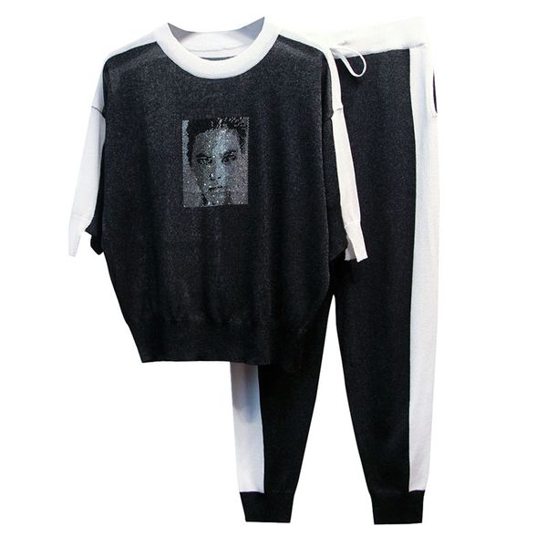 new stylish 2019 designer runway suit set women's color block knitting casual pants set, White
new stylish 2019 designer runway suit set women's color block knitting casual pants set, White