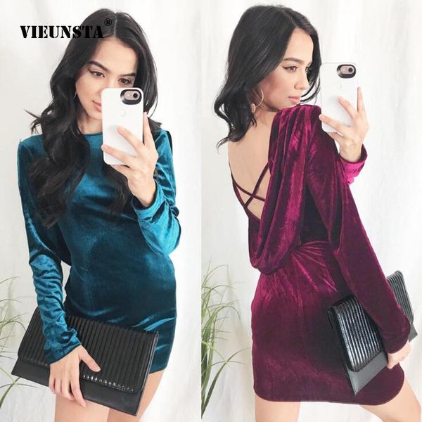 vieunsta backless cross bandage dress o-neck long sleeve velvet mini dress elegant solid bodycon slim party vestidos, Black;gray
vieunsta backless cross bandage dress o-neck long sleeve velvet mini dress elegant solid bodycon slim party vestidos, Black;gray