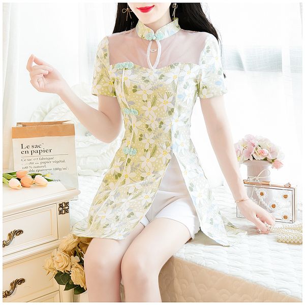 women's set 2020 new small fragrant summer temperament foreign flower reducing age goddess style cheongsam shorts, White
women's set 2020 new small fragrant summer temperament foreign flower reducing age goddess style cheongsam shorts, White
