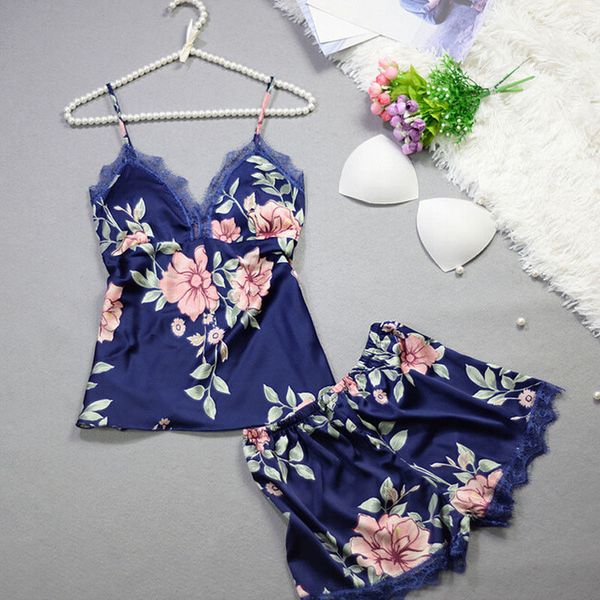women silk satin lace pajama sets vest+shorts 2pcs sleepwear sets floral summer women babydoll nightdress with chest pad, Blue;gray
women silk satin lace pajama sets vest+shorts 2pcs sleepwear sets floral summer women babydoll nightdress with chest pad, Blue;gray