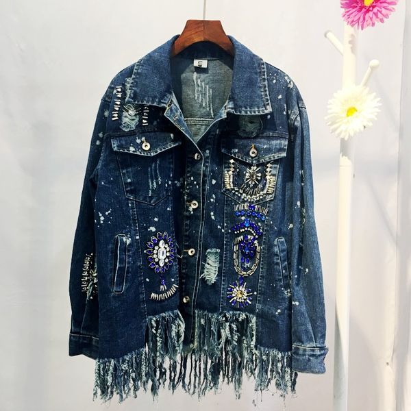 female denim jacket coat 2019 new spring autumn all-match loose long sleeve outwear diamond irregular tassel women denim coats, Black;brown
female denim jacket coat 2019 new spring autumn all-match loose long sleeve outwear diamond irregular tassel women denim coats, Black;brown