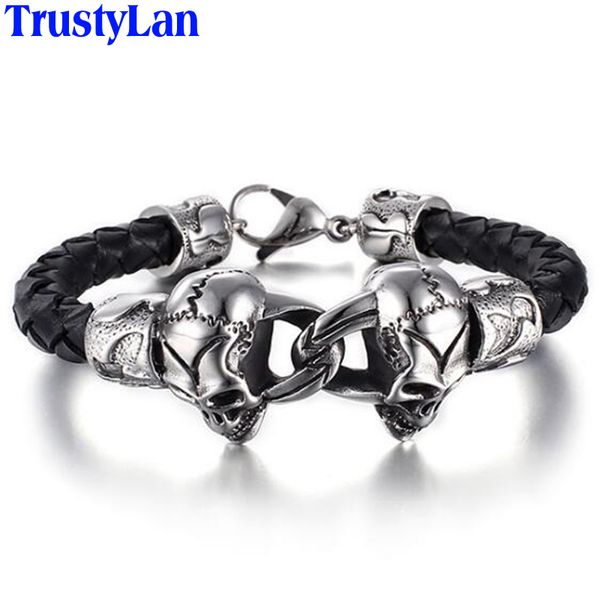 trustylan braided black leather strap bracelet men punk rocker stainless steel skull men's wrap bracelets & bangles jewelry drop, Golden;silver
trustylan braided black leather strap bracelet men punk rocker stainless steel skull men's wrap bracelets & bangles jewelry drop, Golden;silver