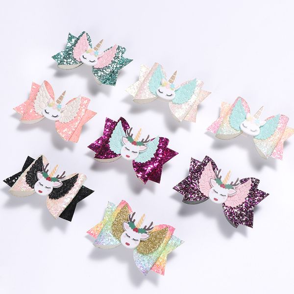 3 inch glitter leather elk unicorn hair bows lovely baby cartoon hair clips for princess girls handmade hairgrips hair accessories, Slivery;white
3 inch glitter leather elk unicorn hair bows lovely baby cartoon hair clips for princess girls handmade hairgrips hair accessories, Slivery;white