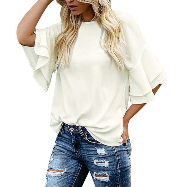 summer crew neck women t shirt daily solid loose basic flare sleeve autumn casual tiered office street fashion, White
summer crew neck women t shirt daily solid loose basic flare sleeve autumn casual tiered office street fashion, White