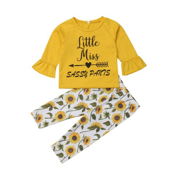 

0-4Y Little Miss Toddler Kids Baby Girls Clothes Cotton Yellow Tops T-Shirt Pants Leggings Outfits Clothes