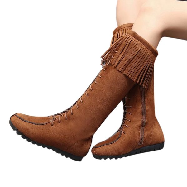 fashion women lace up boots autumn winter long botas female stretch fringe flat boots shoes woman roma knee-length, Black 
fashion women lace up boots autumn winter long botas female stretch fringe flat boots shoes woman roma knee-length, Black