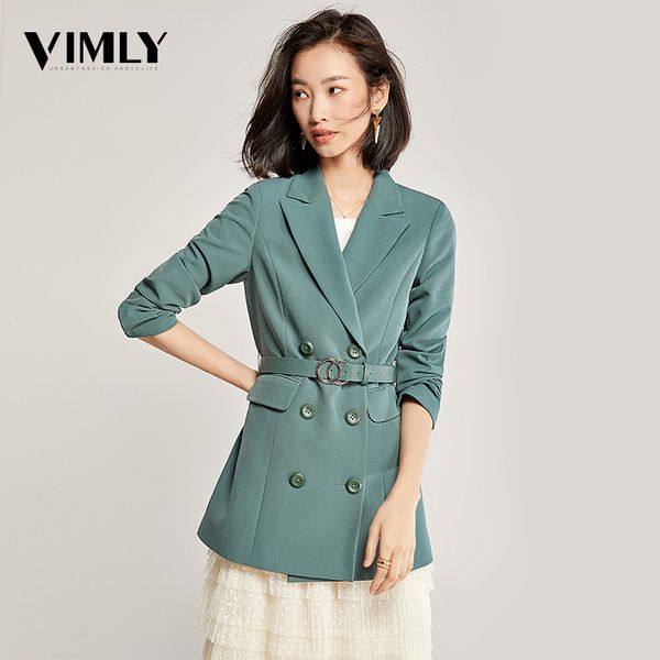 

vimly women solid elegant blazer autumn winter belted office lady outerwear female casual women double-breasted button blazer, White;black